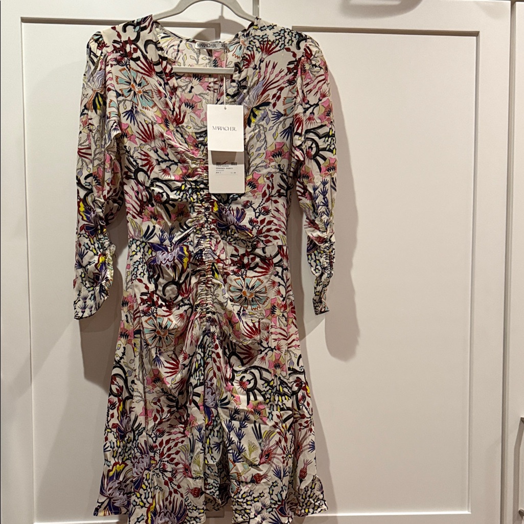 Mariacher 100% Silk Floral Long Sleeve Dress